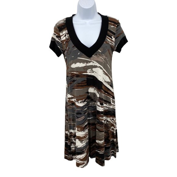 Karen Kane Knee Length Dress‎ Womens Small Camo Short Sleeve V-Neck - Picture 1 of 9